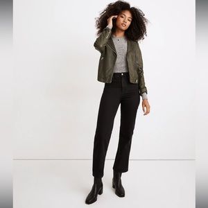 Slim Wide-Leg Crop Jeans, Black, Size 26